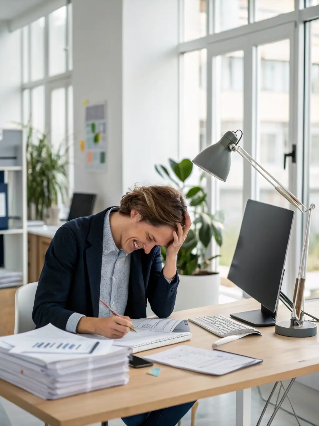 A person looking stressed while surrounded by credit card bills and debt statements, then transitioning to a state of calm and relief while discussing a debt management plan with a financial advisor.